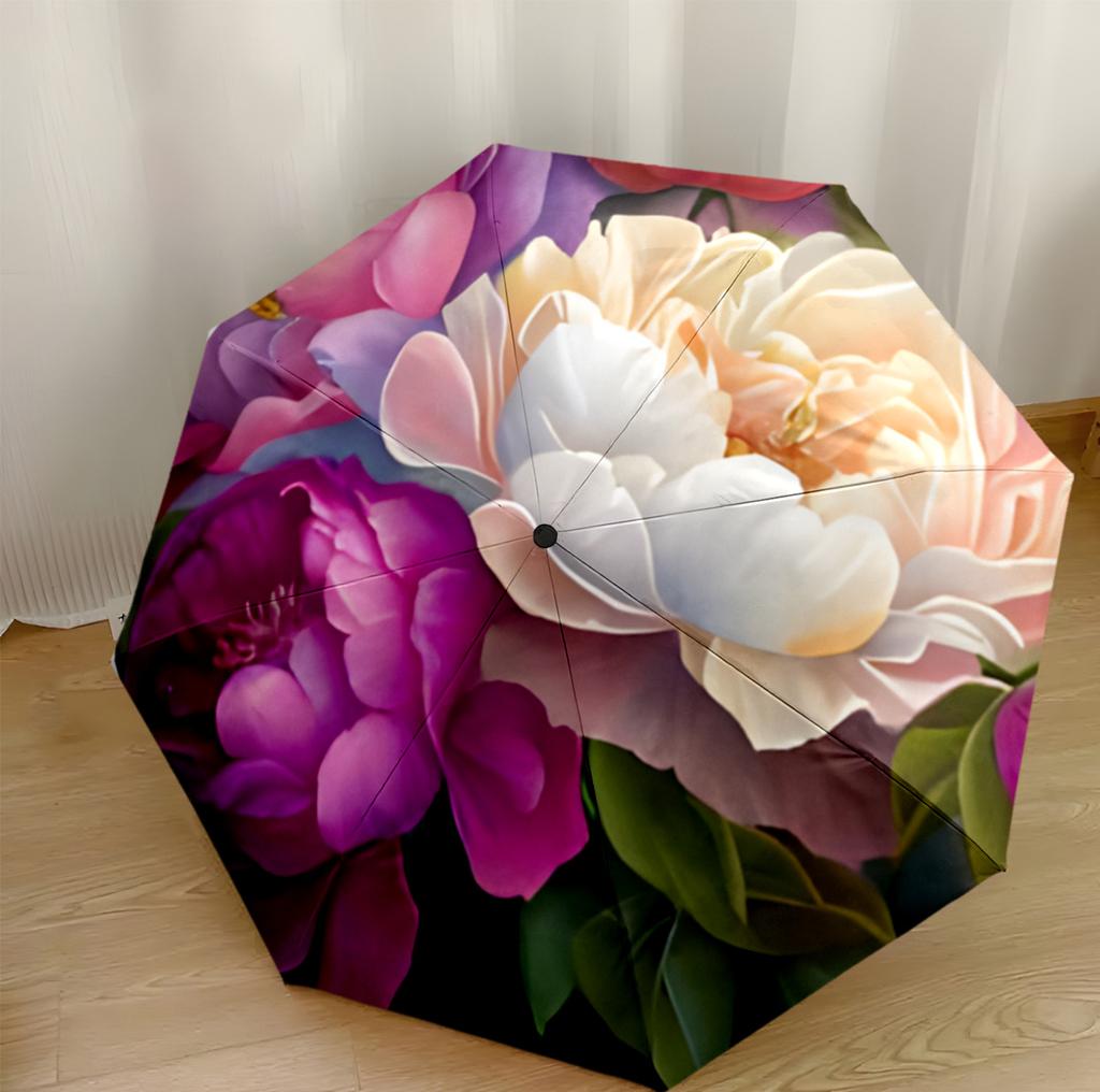 Floral Watercolor Dream Automatic Umbrella Sturdy 8-Rib Shaft Foldable Design All-Season Travel Fashionable Perfect Birthday Christmas Gift Idea