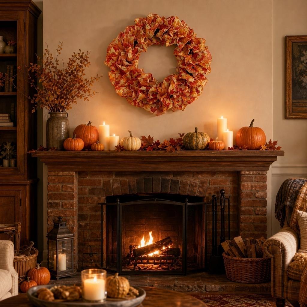 Fabric Decorative Wreath for Home Window Table Decoration Autumn Leaf Pattern Artificial Garland for Seasonal Interior Design