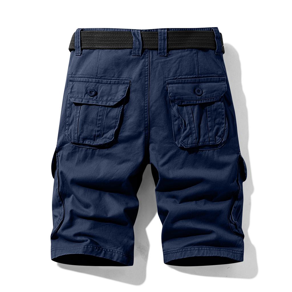 Men's Solid Color Work Pants, Cotton Six Quarter Pants, Retro Washed Multi Pocket Straight Leg Work Pants