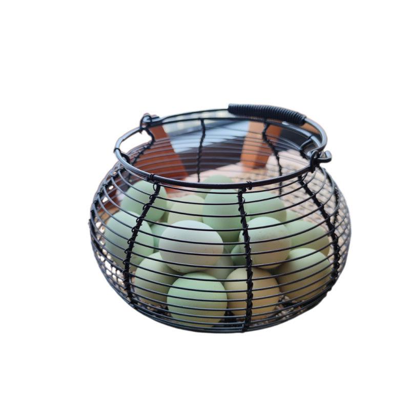 Iron Wire Woven Egg Basket, Round Handheld Kitchen Grocery Basket