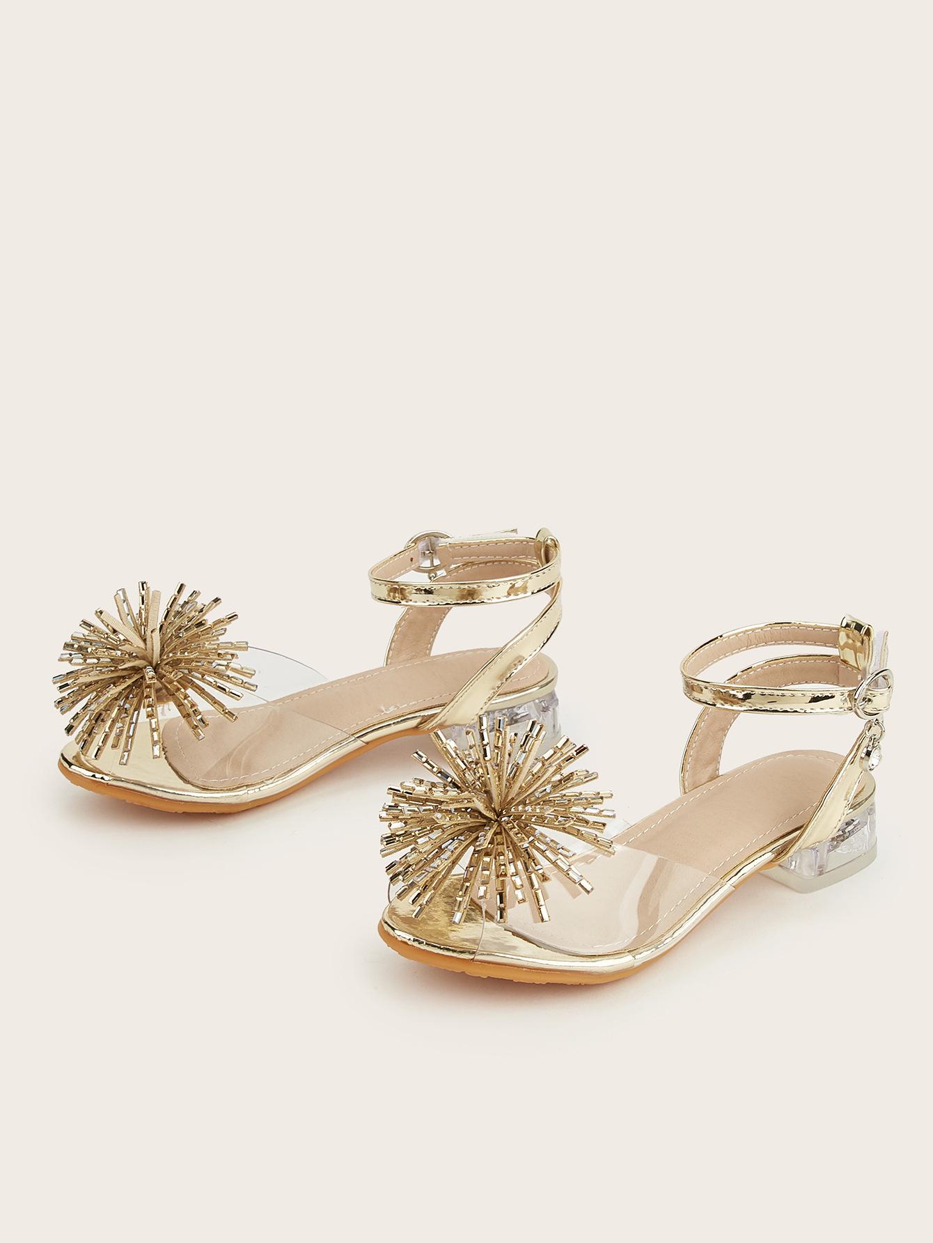 Girls  Chunky Crystal High Heels - 2026 Spring Collection, Blooming Fireworks Design Sandals for Baby Girls 31