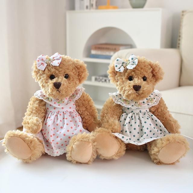 A Pair 26cm Cute Couple Teddy Bear with Cloth Plush Toys Stuffed Dolls Toy Kids Baby Girls Children Girl Birthday Christmas Gift