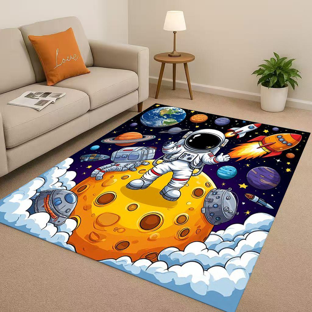3D Cartoon Astronaut Spaceman Planet Living Room Non Slip Area Rug Carpet for Bedroom Playroom Sofa,Home Decor Doormat Christmas