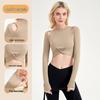 U-Back Long Sleeve Yoga Top with Semi-Fixed Teardrop Cups - Breathable, Quick-Drying Fitness Wear for Autumn & Winter