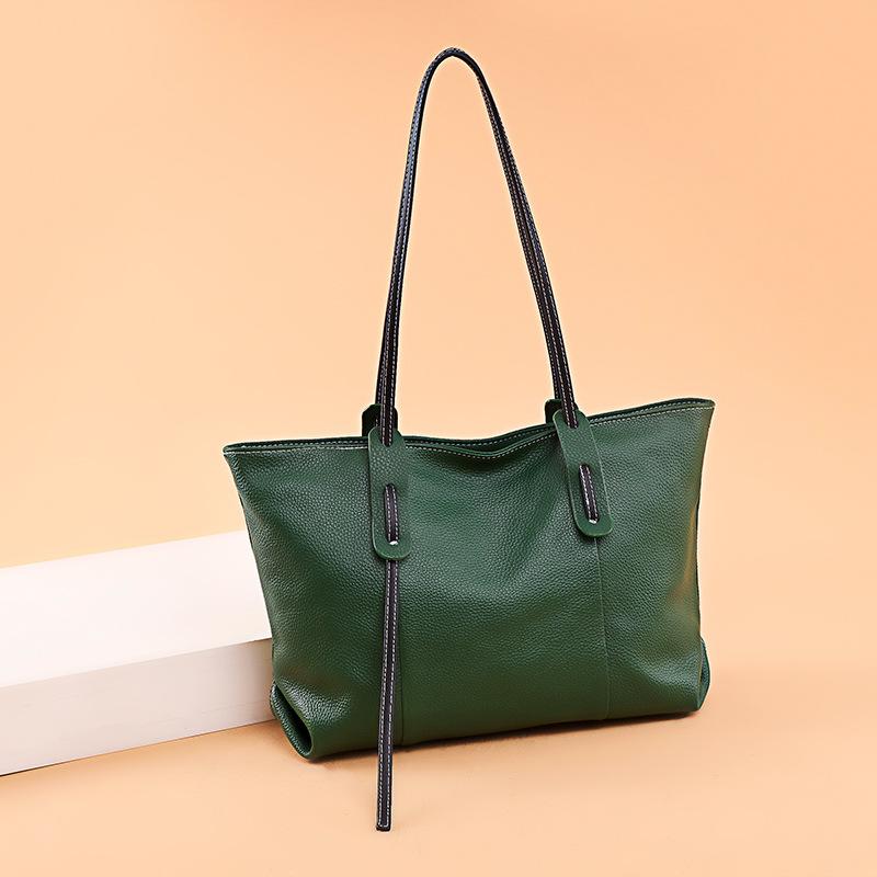 Leather large bag women's new trendy fashion simple shoulder bag first layer cowhide large capacity tote bag