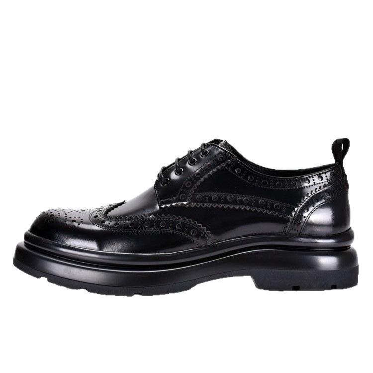 Men's Genuine Leather Brogue Lace-up Shoes: Spring/Autumn Style, Thick Sole, Carved Cowhide, British Business Casual