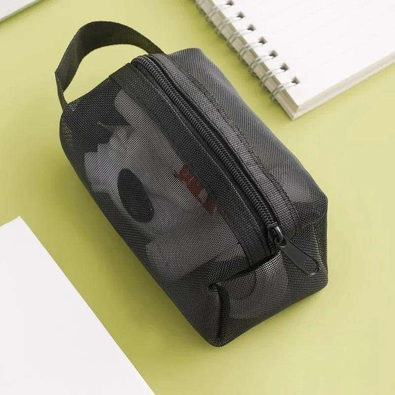 

1pc Mini Storage Pouch Transparent Mesh Zipper Bag Travel Carry-On Organizer Cosmetic Bag Toiletries Keys чёрный