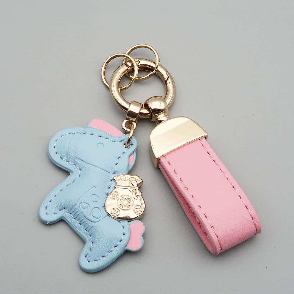 Instant Wealth Leather Keychain with Cartoon Pony Pendant for Couples – Trendy Bag and Car Accessory