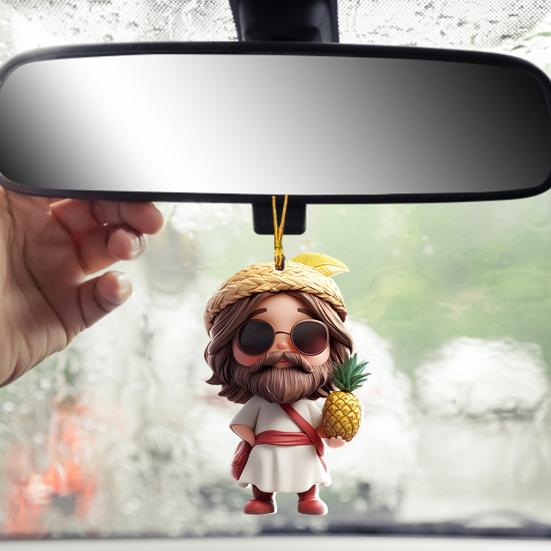 Car Rearview Mirror Ornament 2D Flat Hanging Pendant with Lanyard Easy To Hang Backpack Keychain Decoration