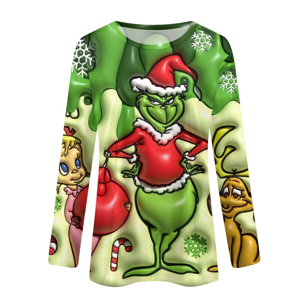 Damenmode, lässig, langärmelig, bedruckt, Rundhalsausschnitt, Pullover, Top, Bluse