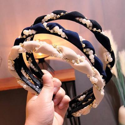 PROLY Nouă Modă Bandă de Păr Femei Bandă de Păr Proaspătă cu Strasuri și Perle Articole de Păr Clasice Împletite Accesorii de Păr pentru Adulți