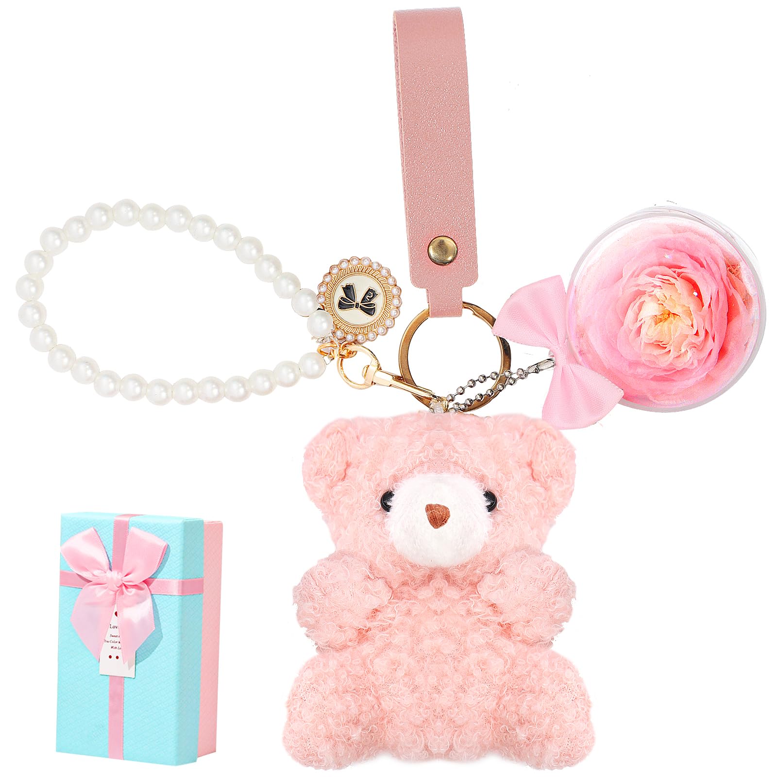 Maazusa Preserved Flower Keychain, Everlasting Flower Plush Keychain, Rose Gift, Birthday, Wedding Anniversary, Girlfriend, Pre-owned Woman, Female