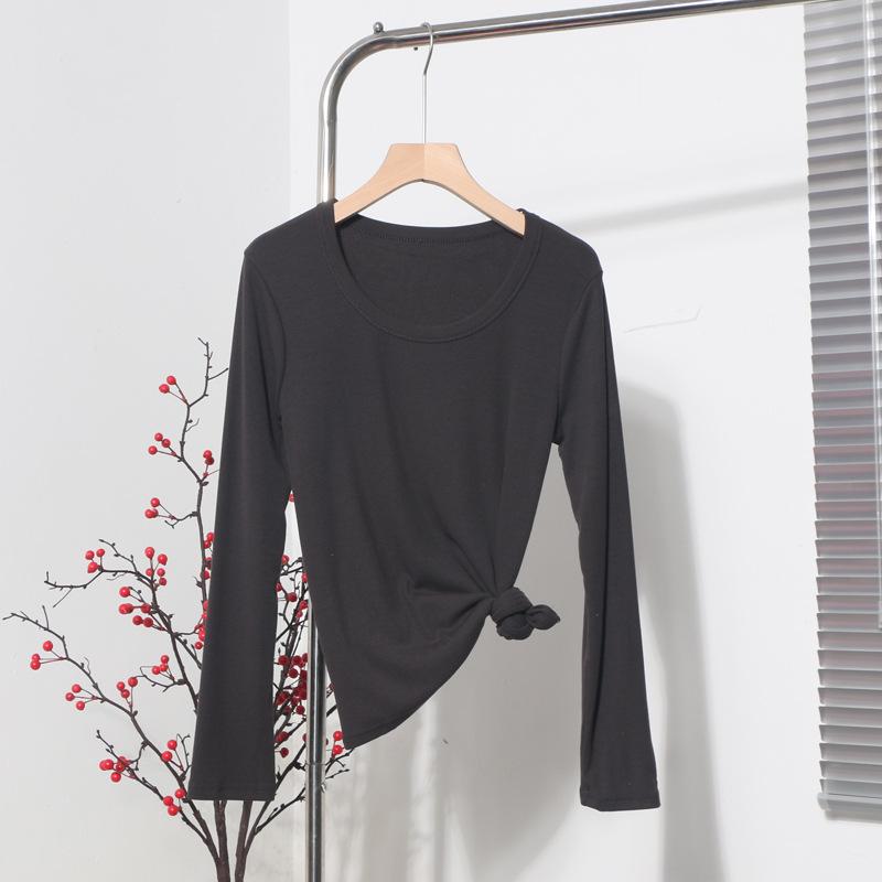 

A02 Fleece-Lined Thick Ribbed Long-Sleeve U-Neck Base Layer Top for Autumn/Winter One Size