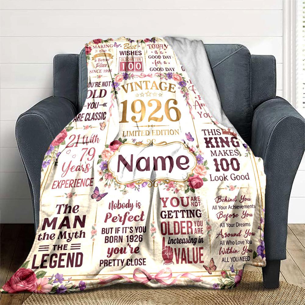 Vintage Birthday Celebration Customize Your Name Blanket Soft Cozy Perfect For Sofa Couch Office Bed Picnics Ideal For All Seasons Modern Style Ideal