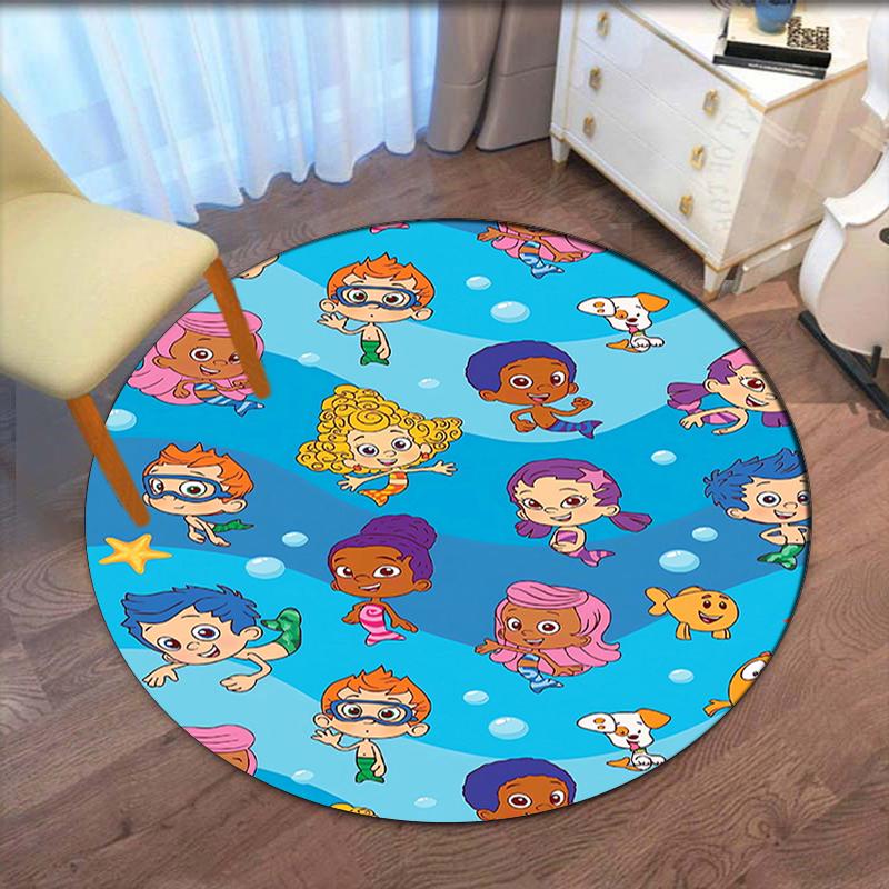 Bubble Guppies Bedruckter Runder Teppich Teppich Stuhlteppich Bereichsteppich Eingang Fußmatten, für Bürostuhl Wohnzimmer Schlafzimmer Küchenraum.