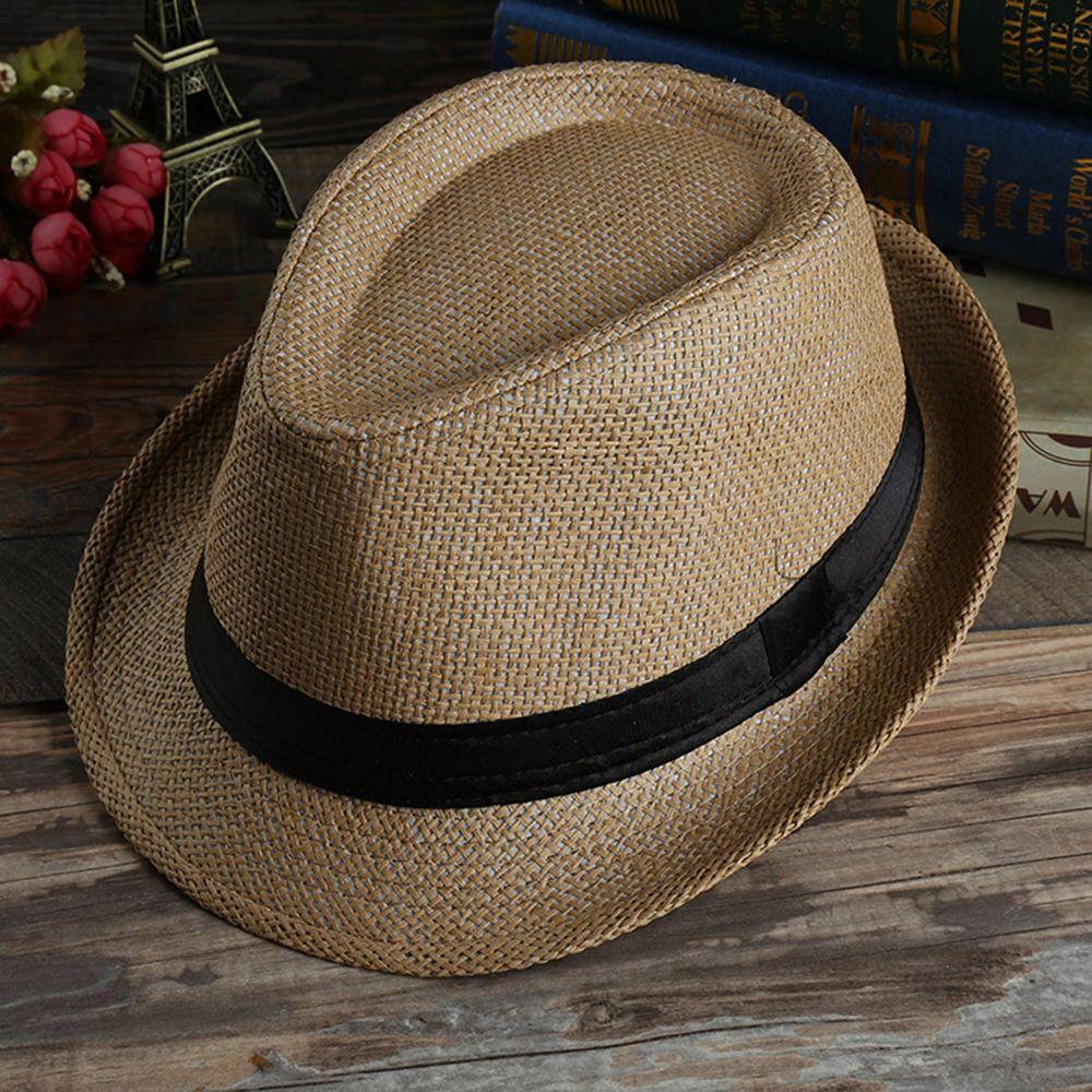 Simple Breathable Men Beach Hats Summer Wide Brim Fedoras Straw Hat Weave Shade Sun Caps