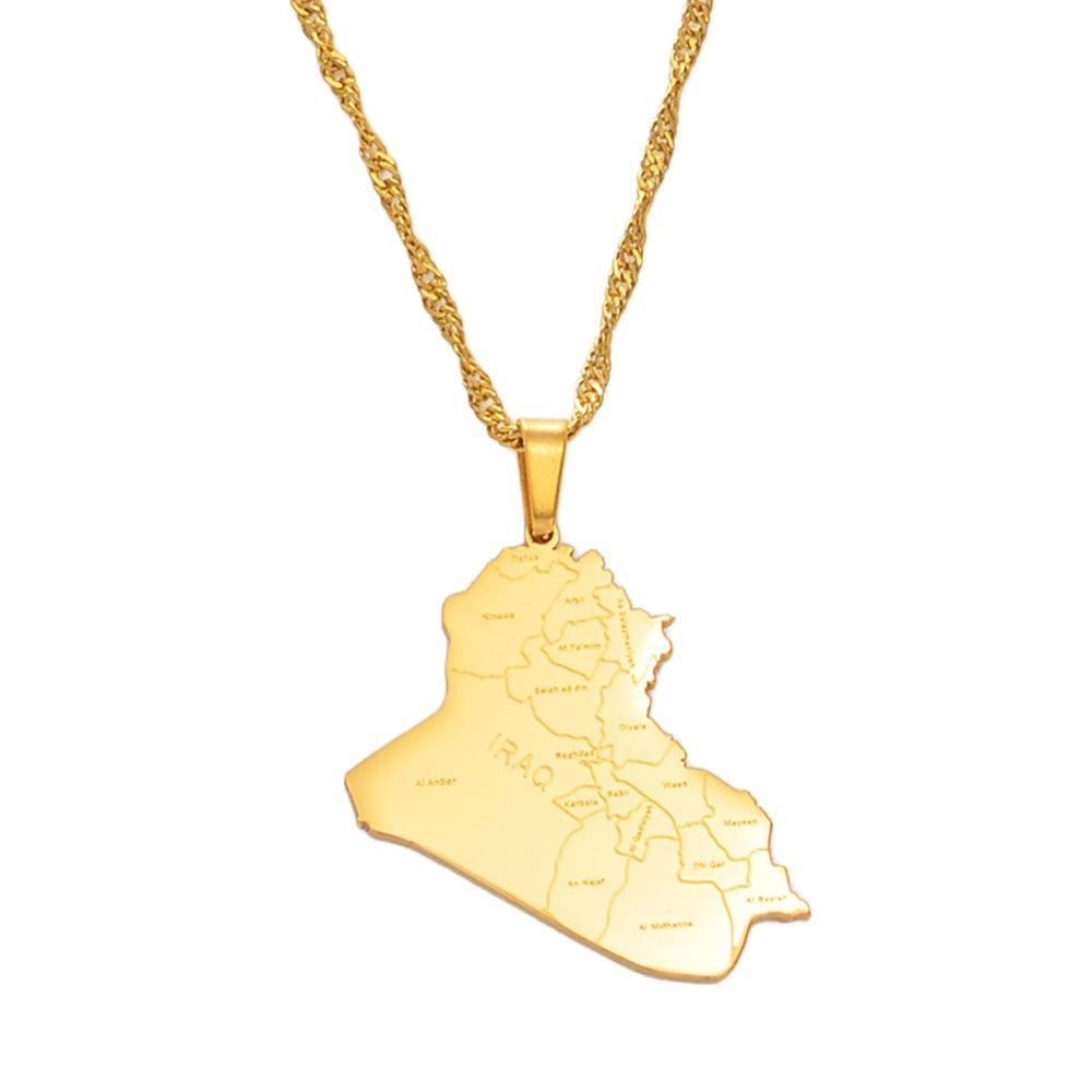 Iraq Map Pendant Necklaces with Cities Stainless Steel Jewelry #153621 45cm / 17.7 inches