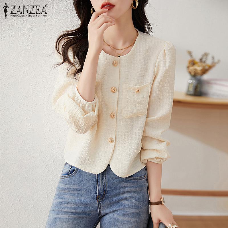 

ZANZEA Женская повседневная куртка с круглым вырезом и длинными рукавами и пряжкой и карманами