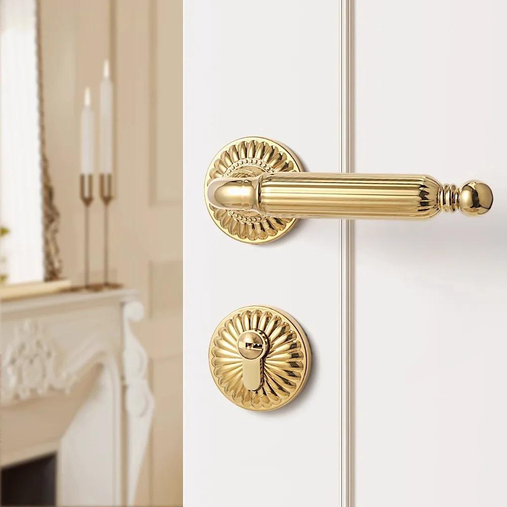 Golden Bedroom Door Lock Indoor Split Lock Zinc Alloy Door Handle Silent Locks Wood Door Safety Locks Doors Hardware Accessories