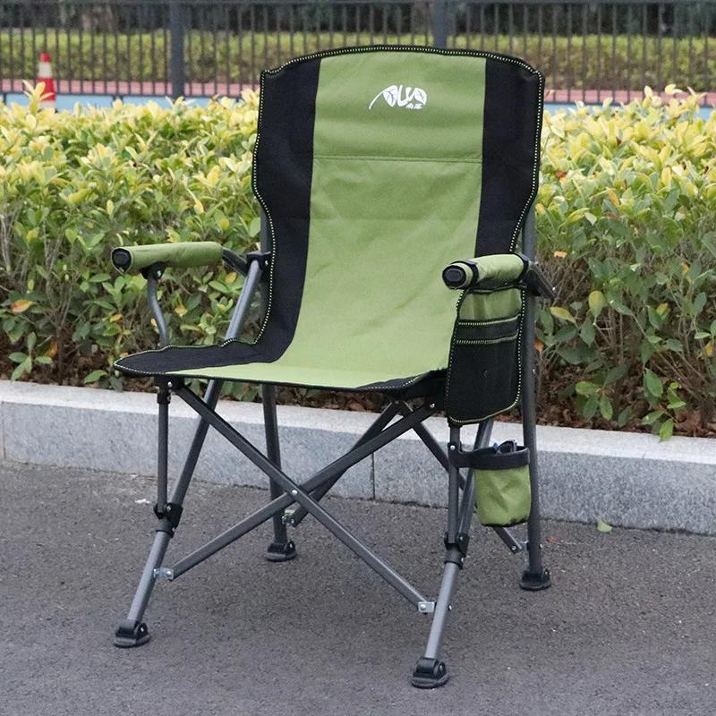 Portable Outdoor Metal Chair - Folding Large Size, with Cup Holder & Carry Bag, Suitable for Beach & Outside Activities