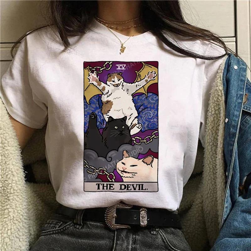Kawaii Cat Tarot Cute Shirt Fashion Top Female O-neck Tees Short Sleeve Tee Shirt Femme Summer Women Tshirts