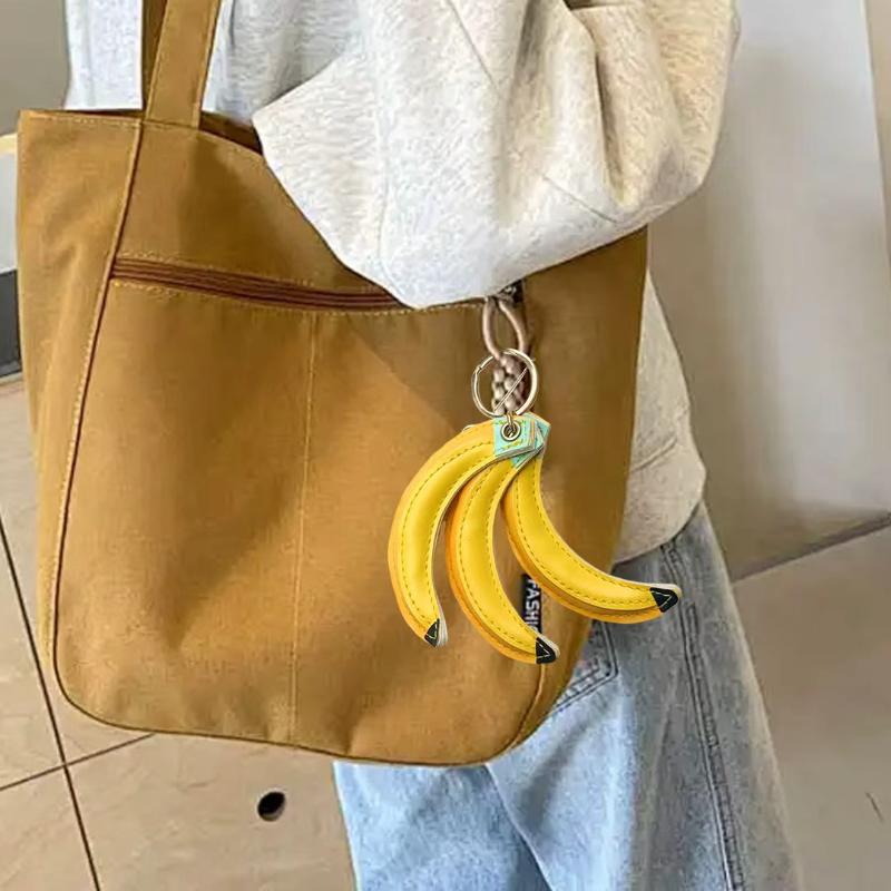 Cute Pu Leather Banana Pendant With Key Rings Leather Cords For Bag Decoration Phone Lanyard Gift For Women/Kids/Bag Accessory