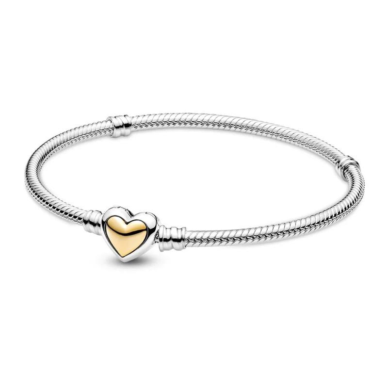 Pandora Round arch gold heart buckle snake shape 925 silver bracelet women s style 599380C00