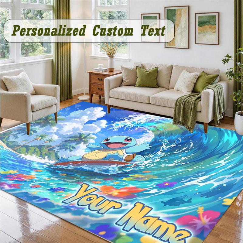 Crystal Velvet Square Rug Custom NamePokémon Pattern Non Slip Home Floor Decor Rug