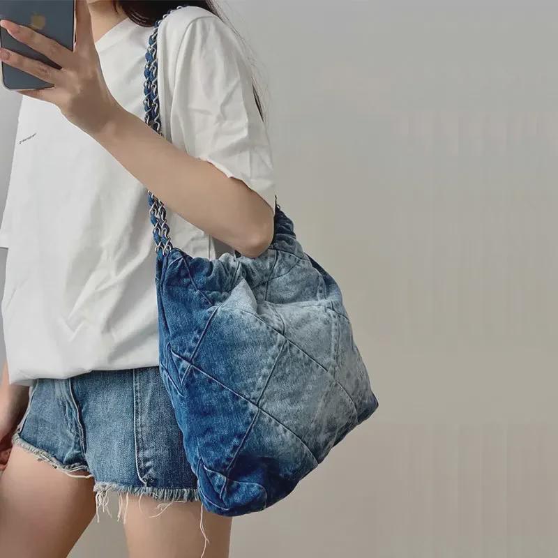 Women's Retro Denim Chain Shoulder Tote, Large Capacity, Summer 2025 Edition