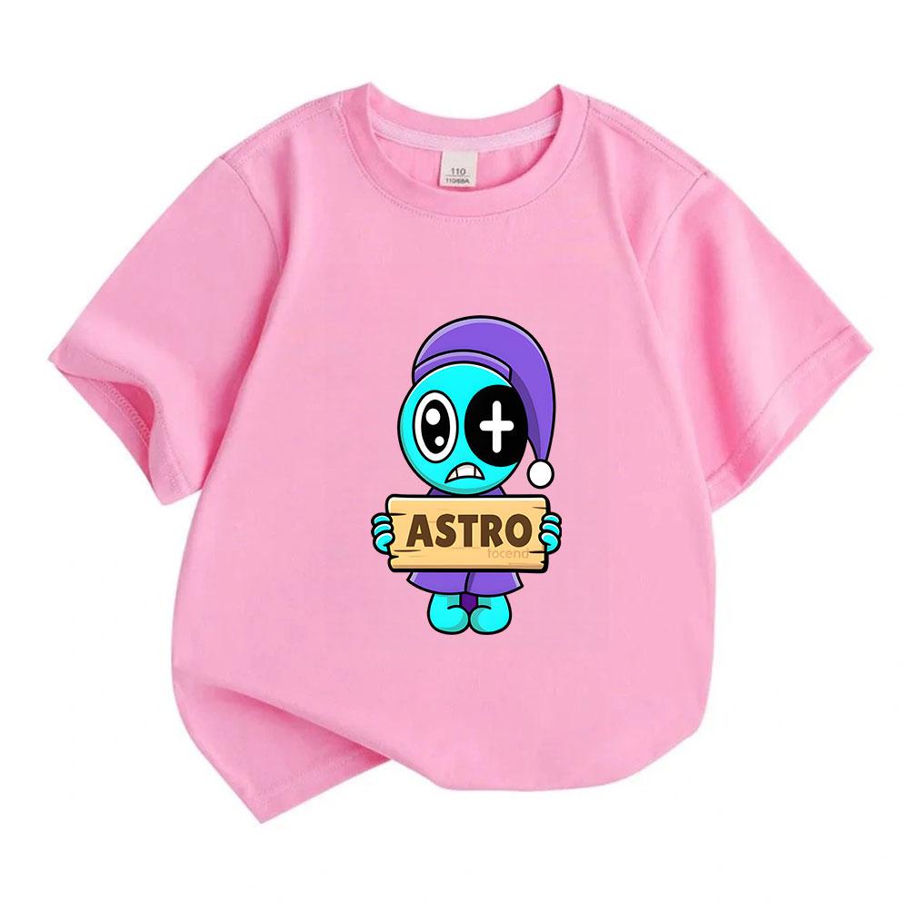 Kids Boys Girls 100% Cotton Crew Neck Short Sleeve T-shirt, Cute Cartoon Aqua Character Astro Pattern Soft Casual Summer Tee for Children Daily Wear