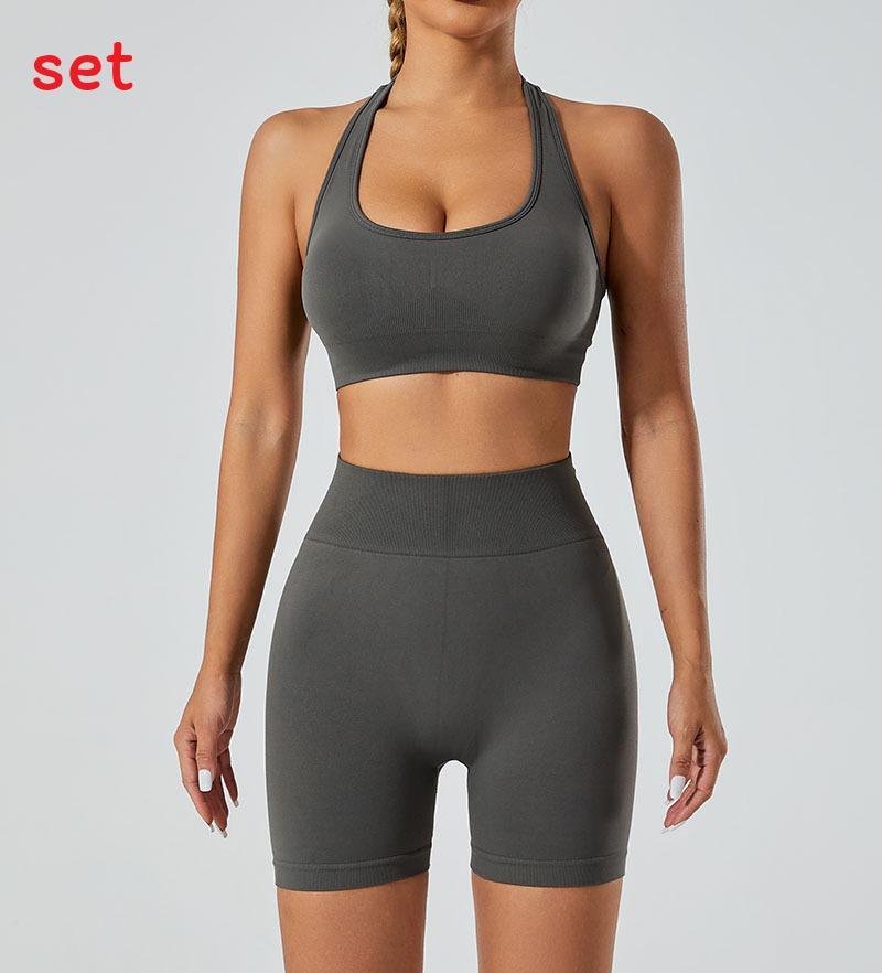 Yoga Outfit Women Seamless High Elastic Shorts Sports Bra Set With Moisture Wicking For Fitness And Running