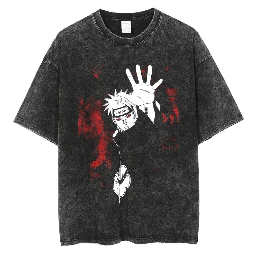Washed Anime Naruto Graphic Oversized T Shirt Men Women Streetwear Harajuku T-Shirt Heavy Cotton Female Male Short Sleeve Tshirt