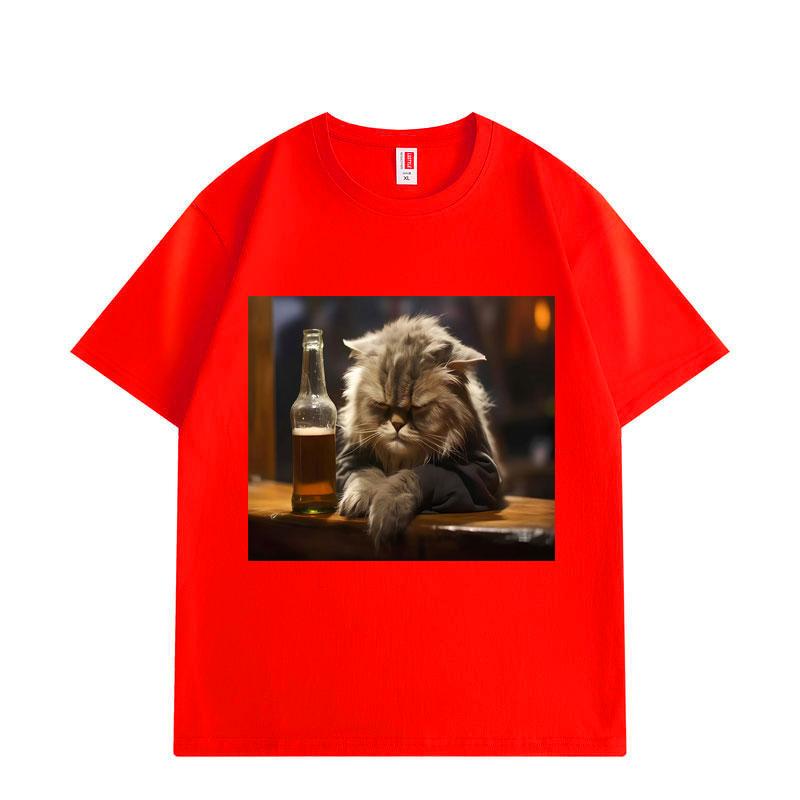 Funny Drunk Cat Graphic T Shirts Men Women Clothing Oversized Cotton Fashion T-shirts Summer  Loose Short Sleeve T-shirt