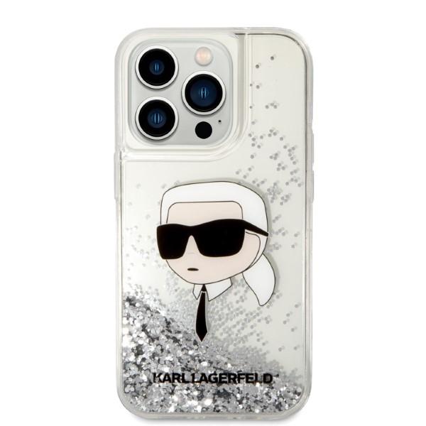 Etui Do iPhone 14 Pro Max Karl Lagerfeld Glitter Karl Head Srebrne