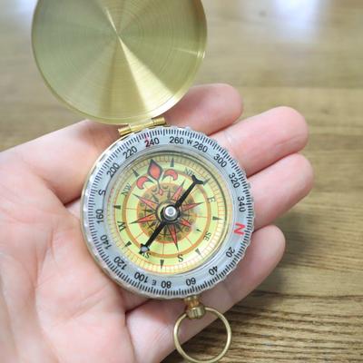 Pure Copper Compass G50 Pocket Watch Flip Cover - Waterproof Luminous Compass for Outdoor Hiking, Multi-Functional Navigation Tool