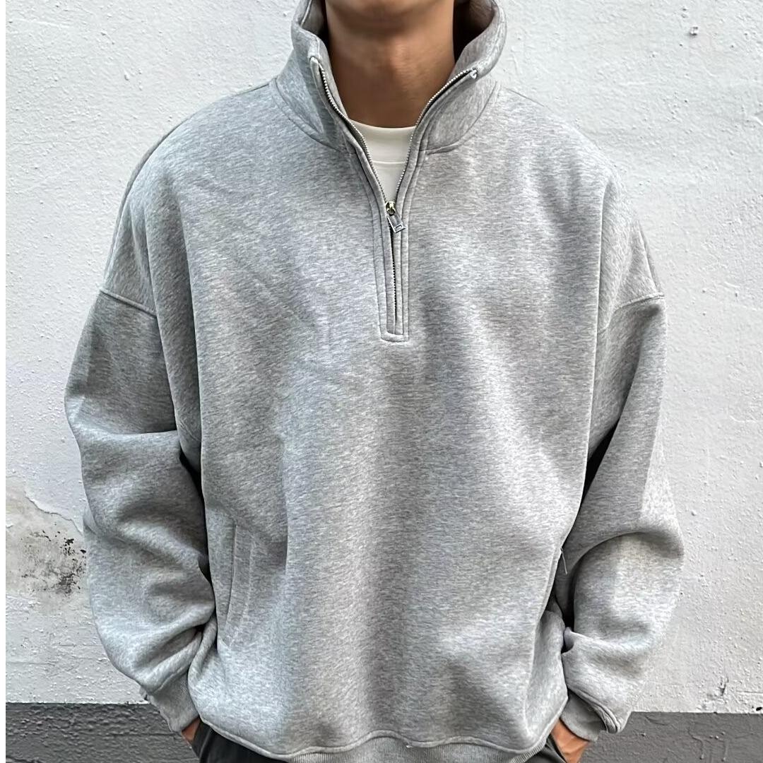 Men s Trendy American-Style Heavyweight Half-Zip Stand-Up Collar Hoodie - Loose, Casual, Versatile Outerwear 2XL серый
