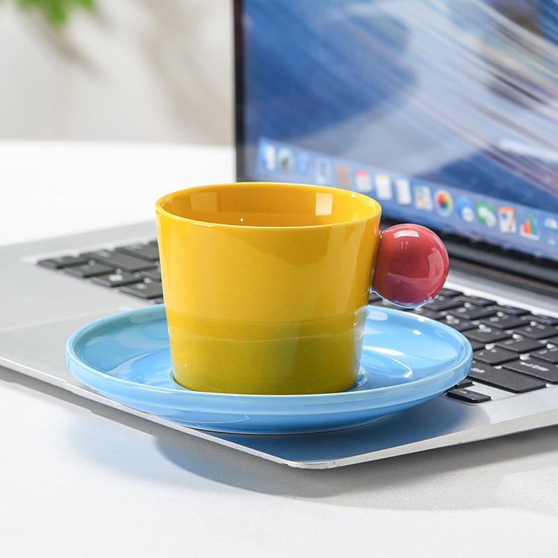 Contrast Colored Meatball Cups and Saucer Set Ceramic Cup Exquisite Coffee Cup Underglaze Colored Water Cup Super Cute Cup