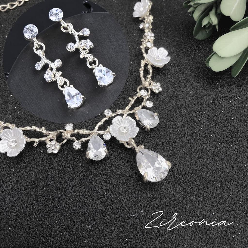 Tiara Earrings or Earrings Set Bridal Wedding Cosplay Silver Rhinestone Zirconia Necklace, 3-Piece (Silver Earrings)