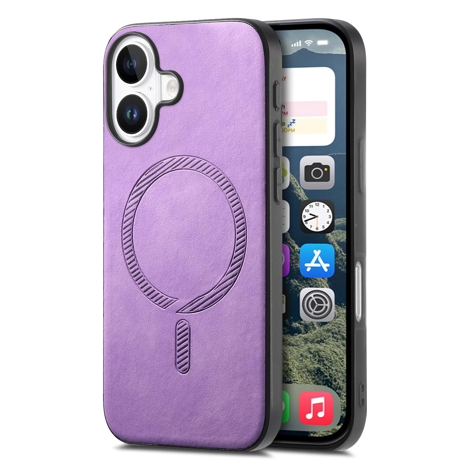 

B1 For iPhone 16 Leather Back Case Compatible with MagSafe Skin-Touch Phone Cover Purple