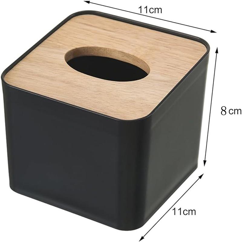 Krycí krabice na ubrousky s bambusovou deskou, obdélníková, plastová, 11 * 11 * 8 cm, krabice s dávkovačem ubrousku do obývacího pokoje, kanceláře, auta, koupelny, malá velká úložná krabice