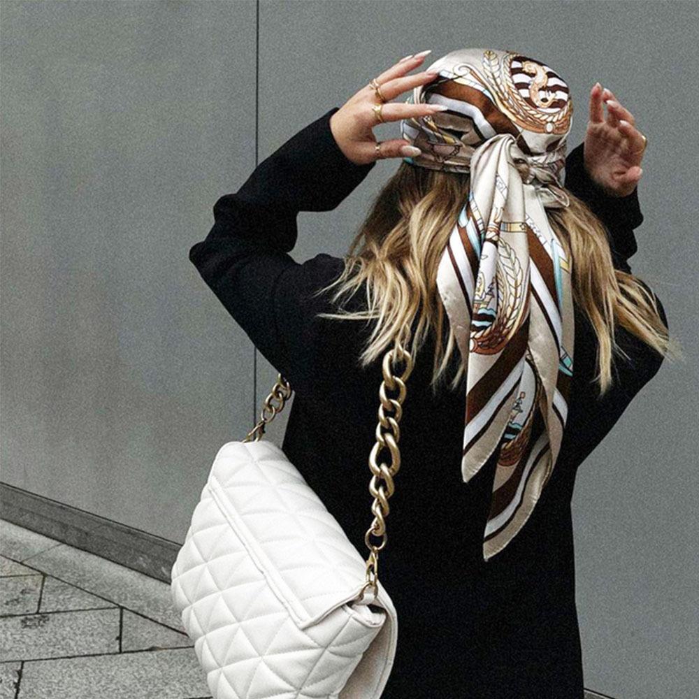 

1PC Square Scarf with Leopard Print and Color Block Design - Versatile Satin Scarf, Head Scarf, Multi-purpose Silk-like Scarf хакі