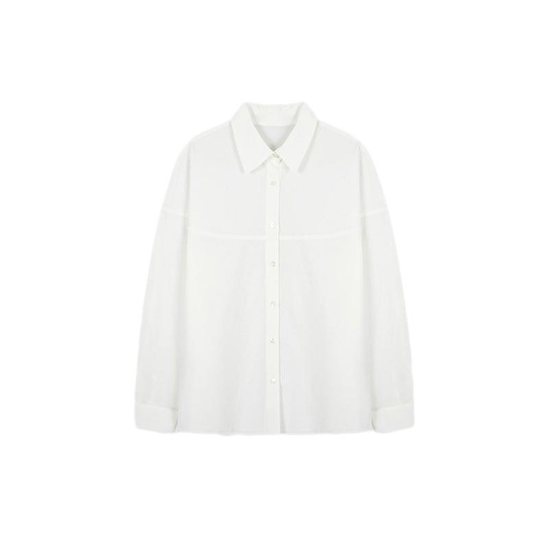 [Clearance and leak picking] Pure cotton long-sleeved shirt commuter cotton women's clothing design sense line cutting lapel shirt women
