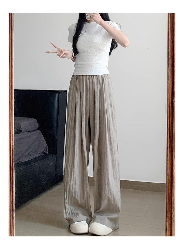 Petite Ice Silk Wide-Leg High Waist Summer Pants for Women