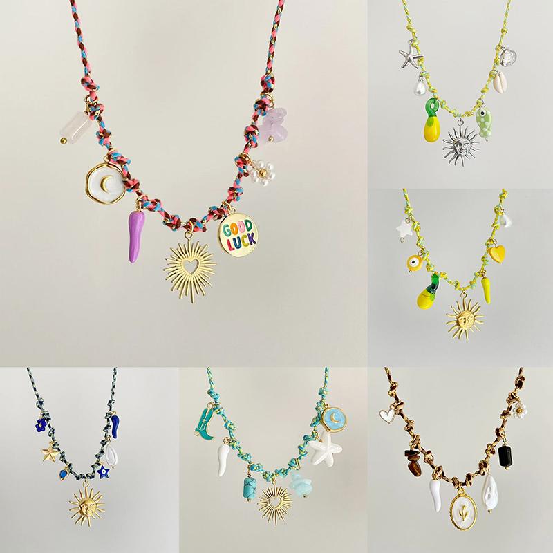 Edelstahl Personalisierbar DIY Knoten Seilkette Seestern Schildkröte Anhänger Halskette Farbe Strandstil Schmuck Geschenk