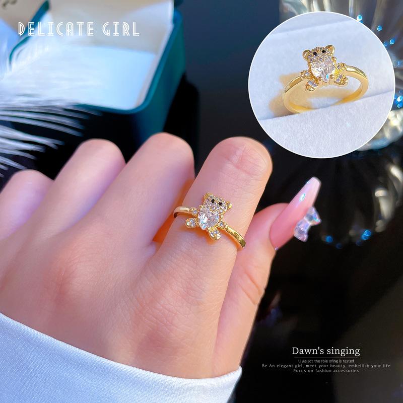 [Real Gold Electroplating] Temperament Advanced Sense Zircon Super Flash Ring Women'S Opening Can Be Adjusted And Simple