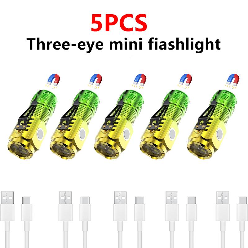 3LED Super Bright Flashlight Portable Mini Burst Flash Torch Rechargeable Outdoor Emergency Spotlight with Pen Clip Tail Magnet