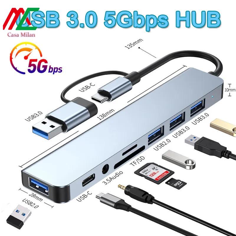 

Док-станция типа C 8 в 2, USB-разветвитель, адаптер USB C-концентратор, высокоскоростная передача 5 Гбит/с, USB 3.0 2.0 3.5, аудиоразъем, устройство чтения карт SD/TF, OTG-адаптер