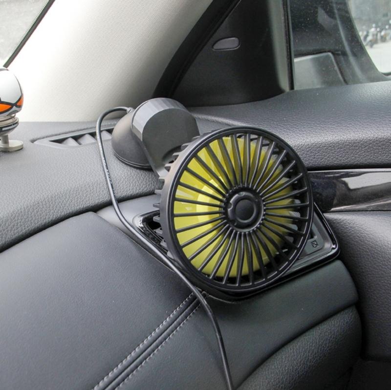 Car USB Clip Fan with 360 Degree Rotation & Strong ABS Suction Cup Portable Auto Suction Cup Fan for Vehicle Cooling