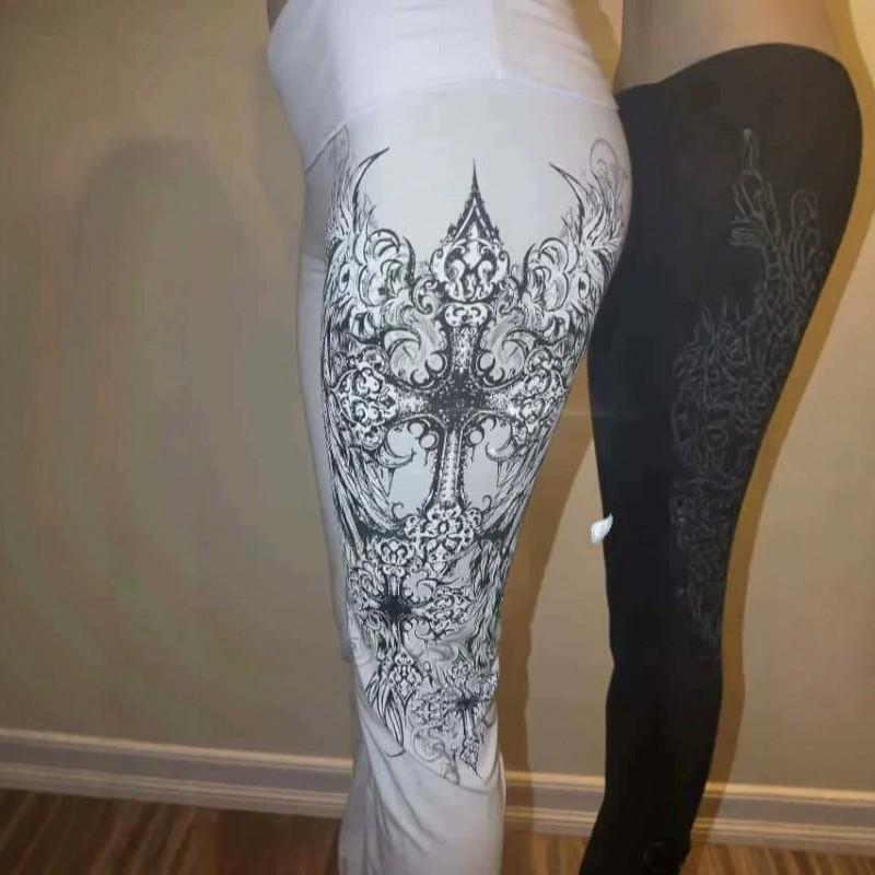 Y2K Gothic Cross Print Flared Pants Women Streetwear Casual Yoga Trousers