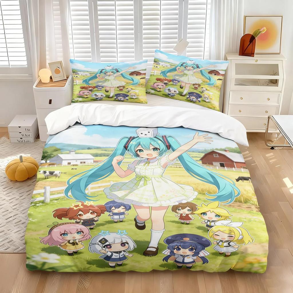 Hot Anime beautiful girl Hatsune Miku Balinese Duvet Cover Set Bedding with 1-2 Pillowcases Room Teens Bedroom Decor Fans Gift